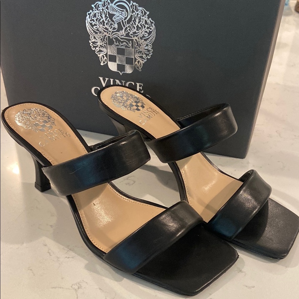 Vince Camuto Black Heeled Mules with Kitten Heel